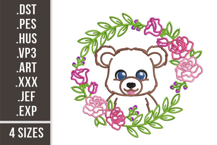 Baby Dear in a Floral Wreath | Embroidery Design example image 1