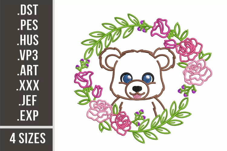 Baby Dear in a Floral Wreath | Embroidery Design