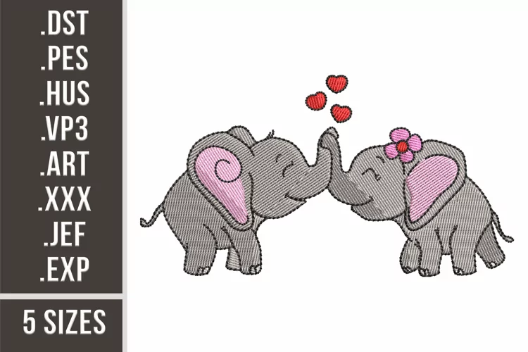 Elephant Couple in Love | Animals Embroidery