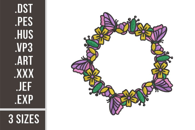Flowers and Butterflies | Floral Wreath Embroidery Design example image 1