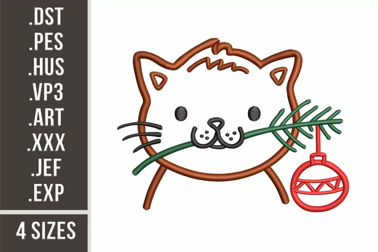 Christmas Cat With a Ball | Christmas Embroidery