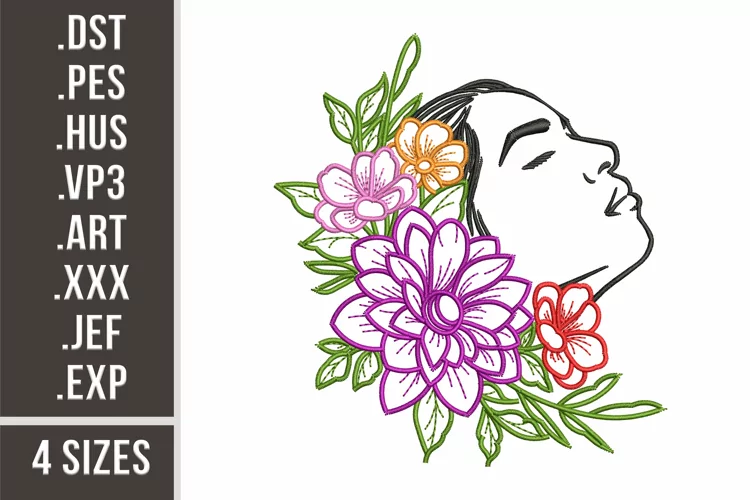 Beautiful Woman With Flowers | Floral Girl Embroidery Design