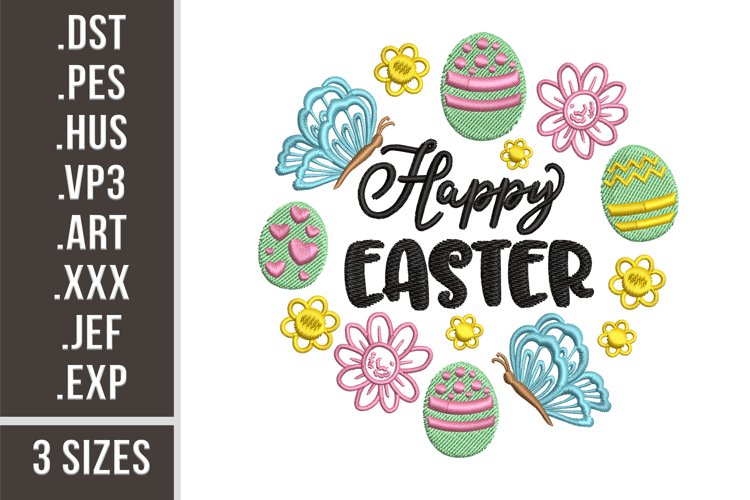 Happy Easter | Eggs, Butterflies and Flowers Embroidery example image 1