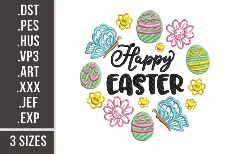 Happy Easter | Eggs, Butterflies and Flowers Embroidery