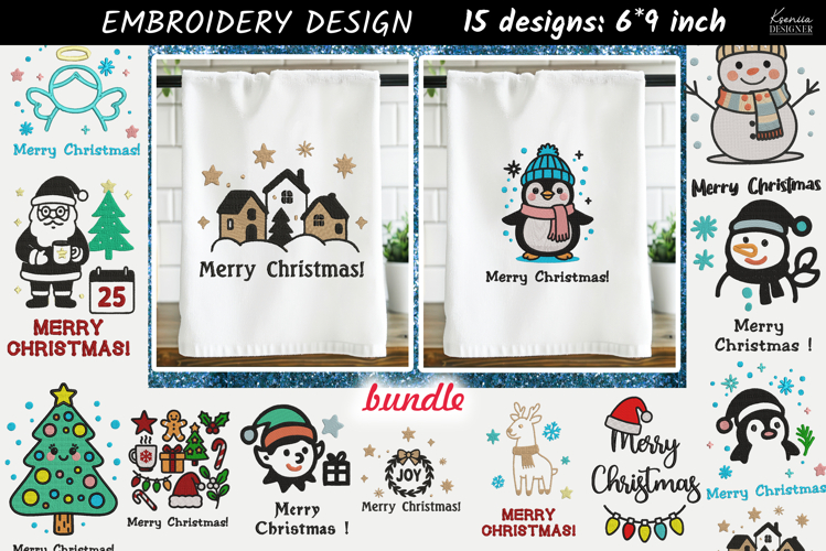 Kitchen Towel Embroidery |Merry Christmas Embroidery Bundle