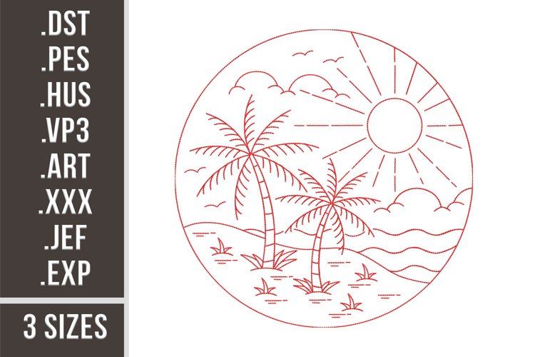 Summer Vibes | Beach Redwork Embroidery example image 1