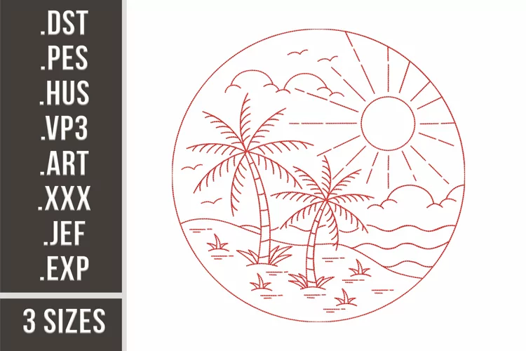 Summer Vibes | Beach Redwork Embroidery