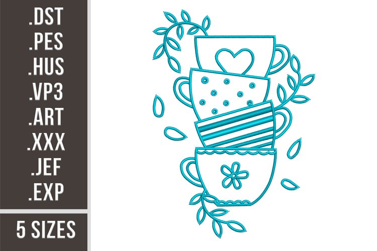 Floral Cups | Embroidery Design example image 1