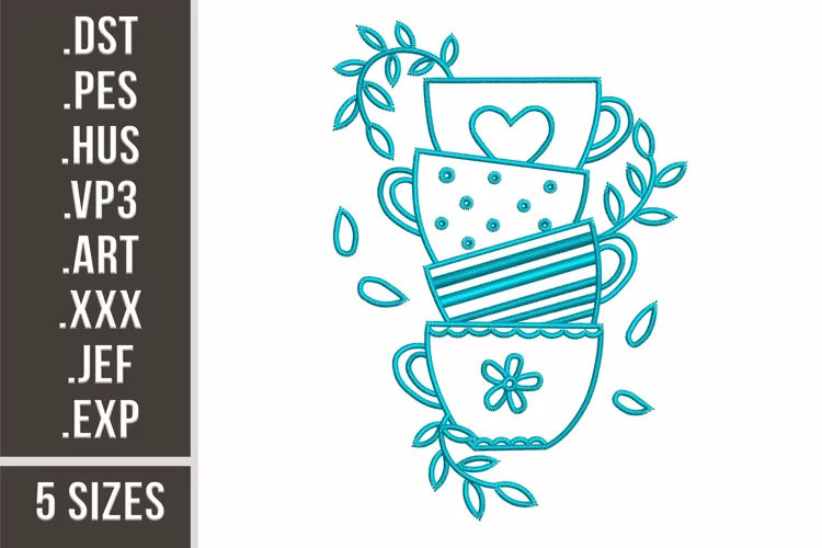 Floral Cups | Embroidery Design