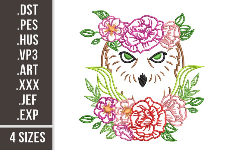 Floral Owl | Machine Embroidery Design example image 1