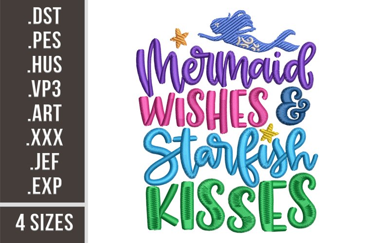 Mermaid Wishes and Starfish Kisses | Embroidery Design example image 1