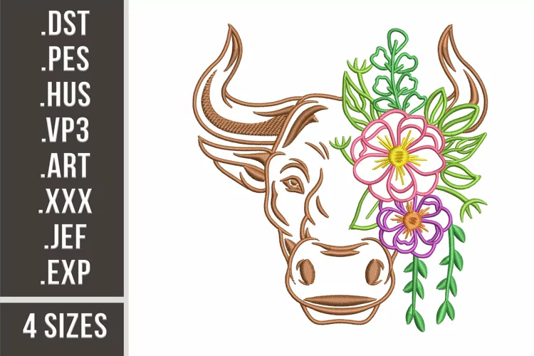 Floral Cow | Machine Embroidery Design