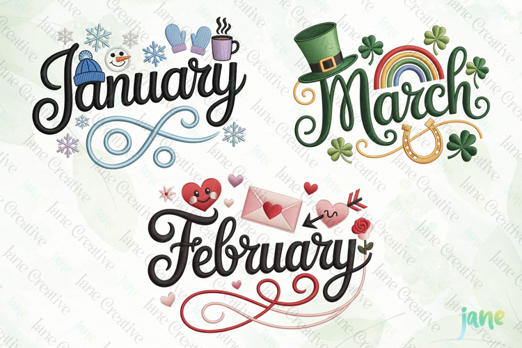 Embroidery Calendar Months Of The Year Clipart