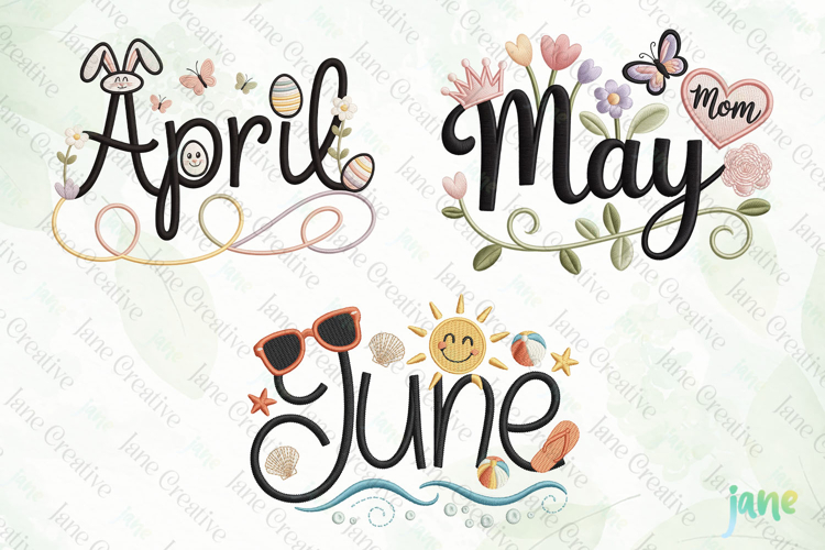 Embroidery Calendar Months Of The Year Clipart