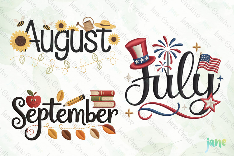 Embroidery Calendar Months Of The Year Clipart