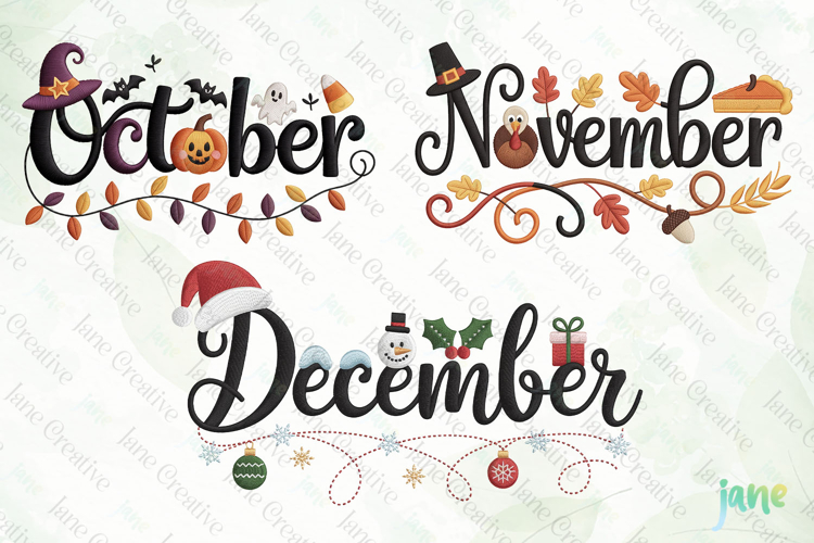 Embroidery Calendar Months Of The Year Clipart