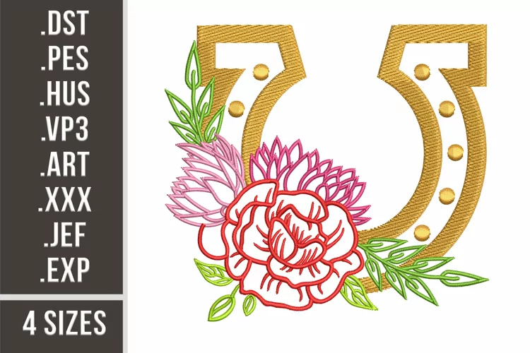 Floral Horseshoe | 4 sizes Embroidery Design