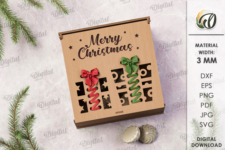 Embroidery Gift Box Laser Cut. Christmas box SVG