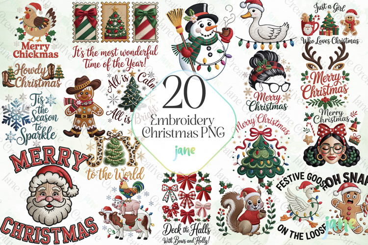 Embroidery Christmas PNG Sublimation