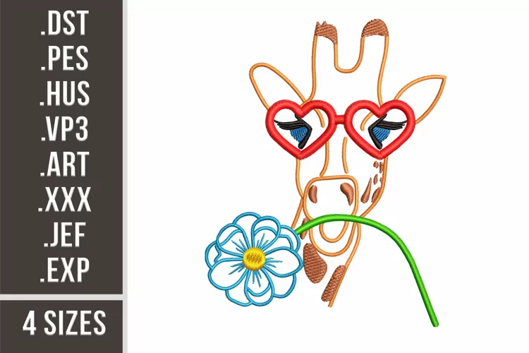 Funny Giraffe in Heart Glasses | Embroidery Design