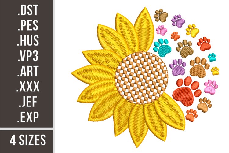 Sunflower With Paws | Embroidery Design