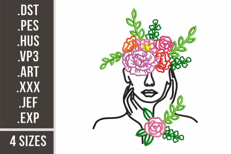 Floral Woman Portrait | Embroidery Design