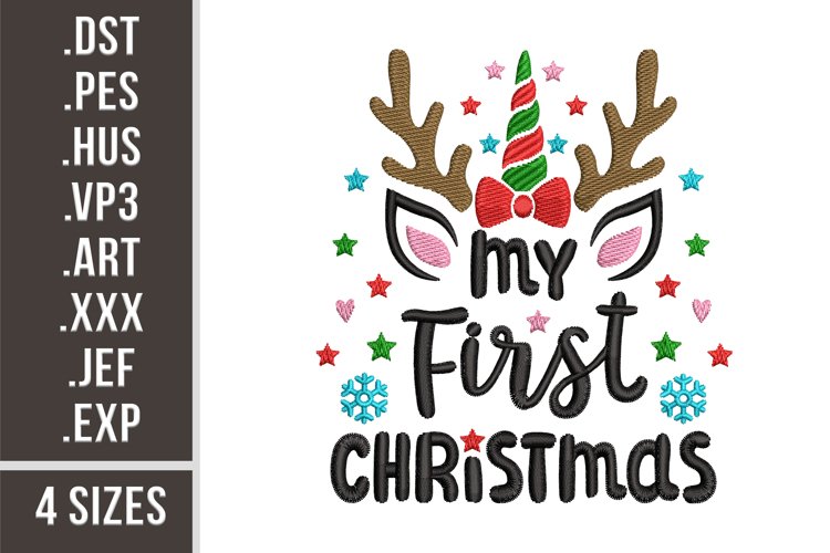 My First Christmas | Baby Unicorn Embroidery example image 1