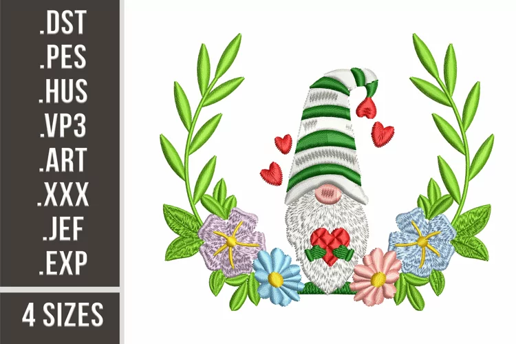 Spring Gnome with Flowers | Embroidery Design