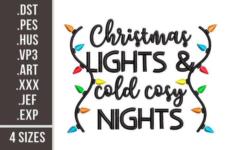 Christmas Lights & Cold Cozy Nights | Embroidery Design example image 1
