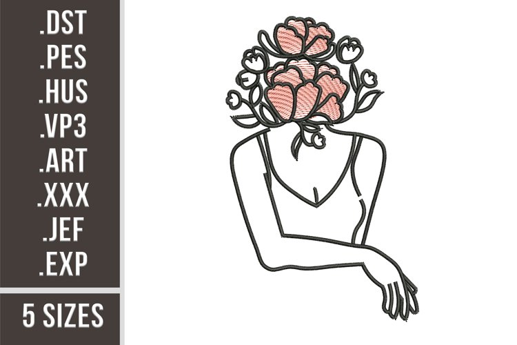 Floral Woman With Roses | Flowers Embroidery example image 1