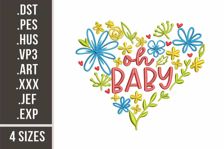 Oh Baby | Floral Heart Embroidery Design