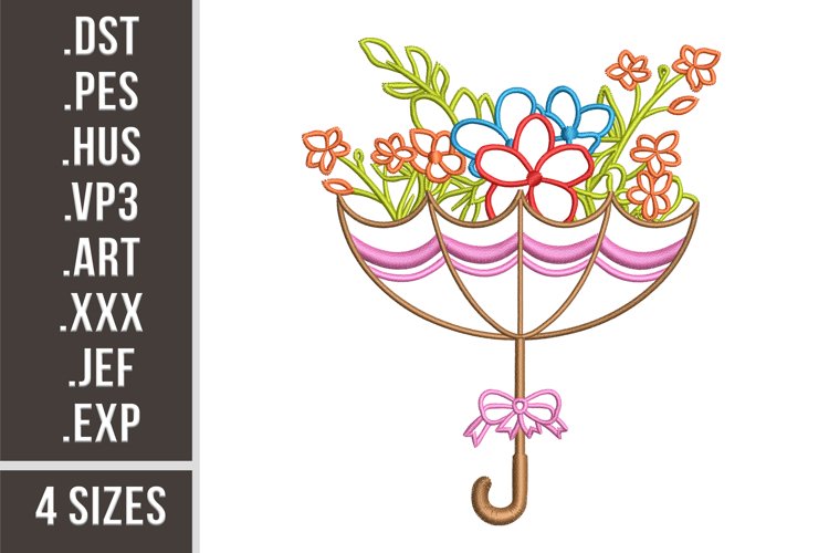 Umbrella With Blossom Flowers | Floral Embroidery example image 1