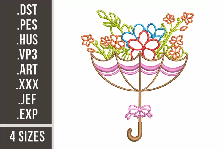 Umbrella With Blossom Flowers | Floral Embroidery
