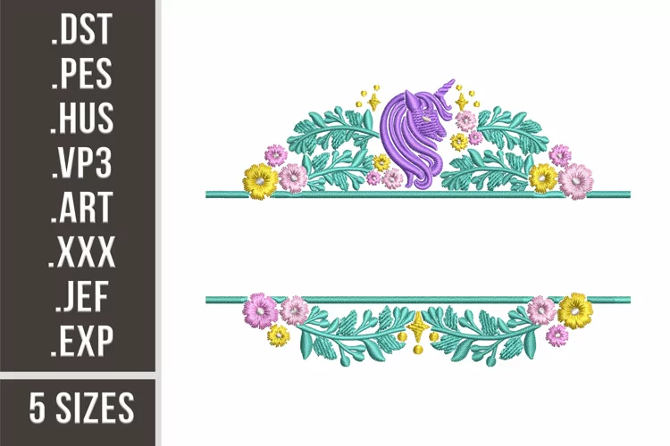 Unicorn with Flowers | Split Monogram Embroidery