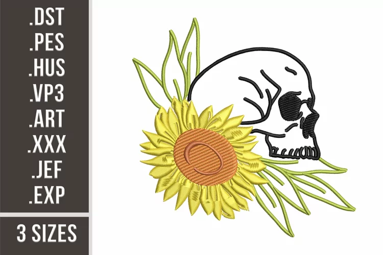 Skull with Sunflower | Machine Embroidery Design