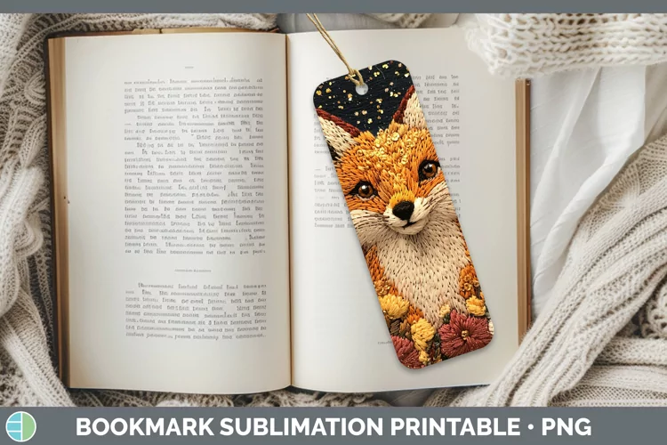 Embroidery Fox Bookmark Sublimation Printable Designs