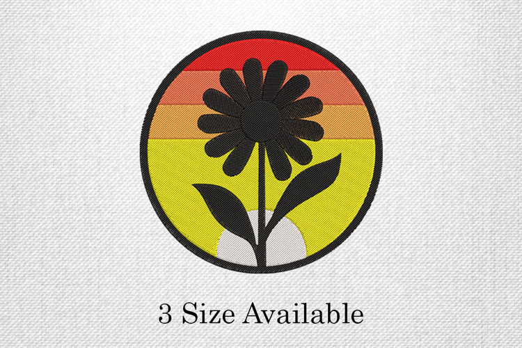 Retro Sunset Flower Circle Embroidery Design