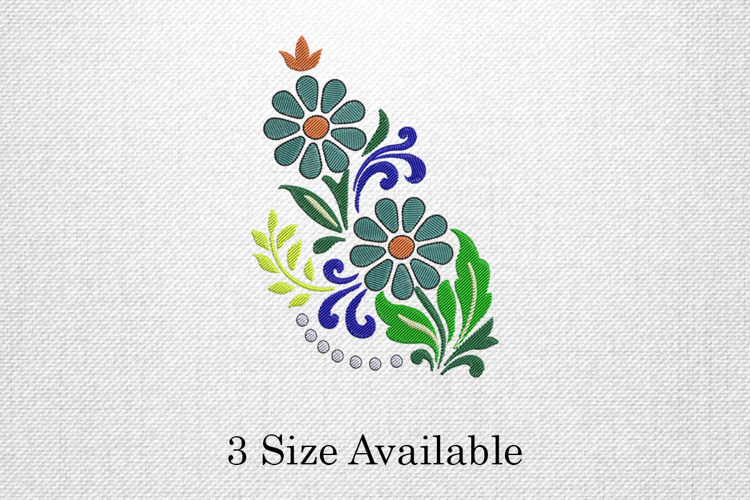Blue Green Floral Accent Embroidery Design