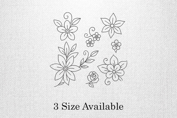 Outline Floral Cluster Three Size Embroidery Design