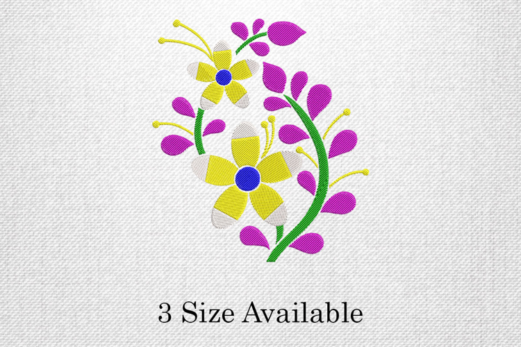 Yellow Purple Floral Stem Embroidery Design