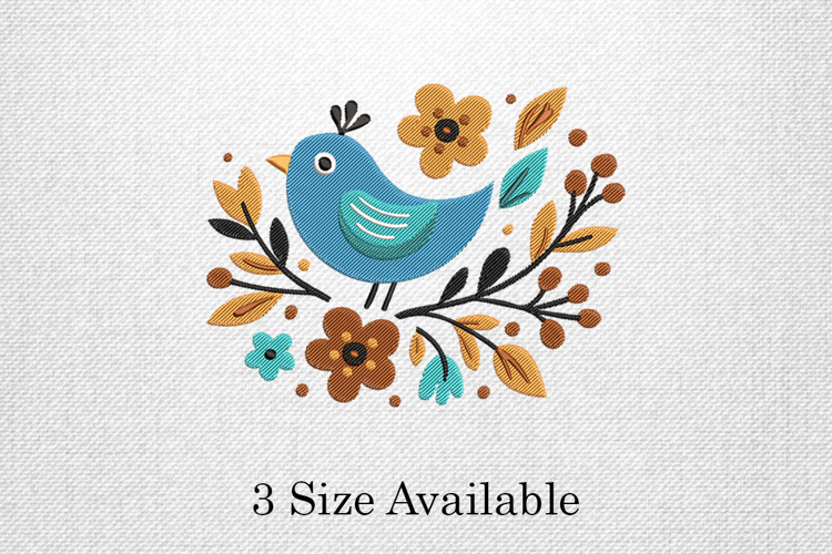 Blue Bird Floral Branch Three Size Embroidery Design