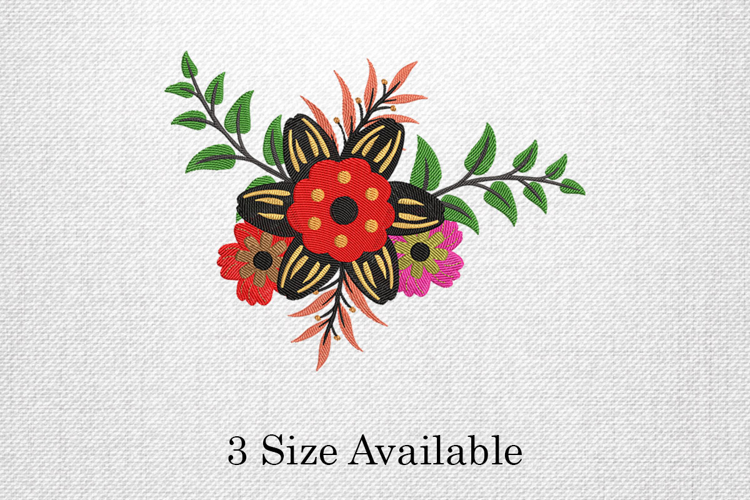 Colorful Floral Bloom Three Size Embroidery Design