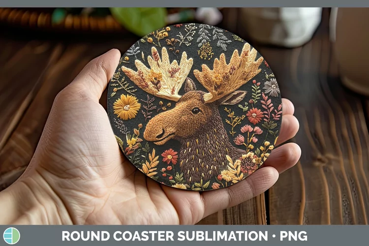 Embroidery Moose Round Coaster Sublimation Coaster Designs