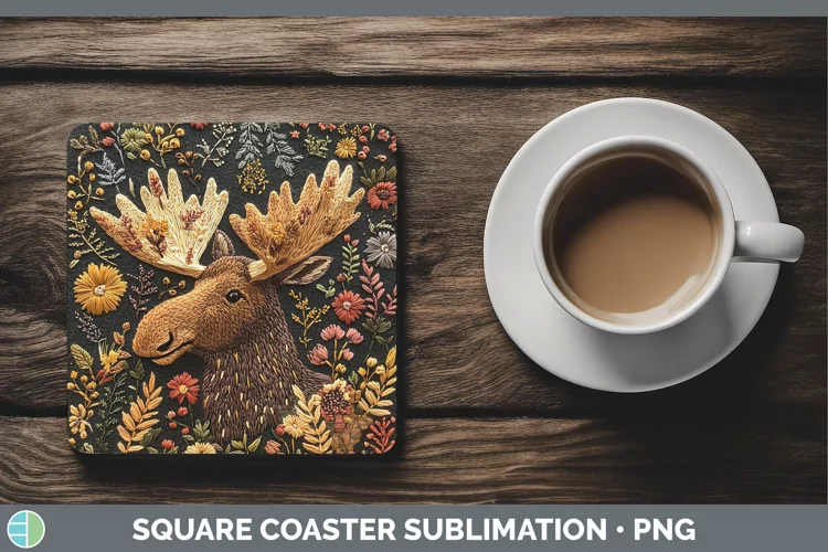 Embroidery Moose Square Coaster Sublimation Coaster Designs