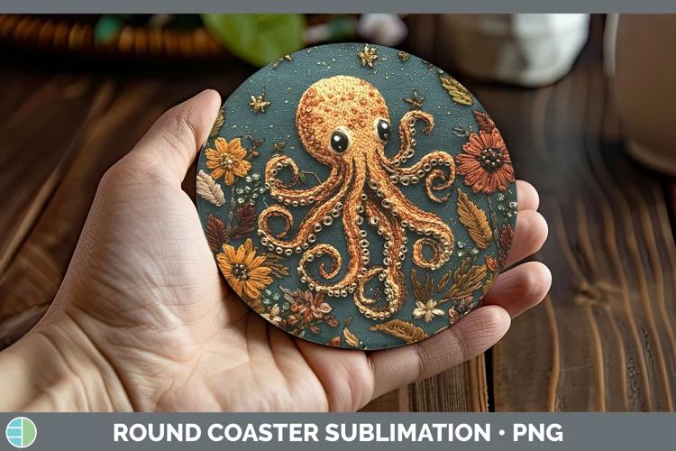 Embroidery Octopus Round Coaster Sublimation Coaster Designs