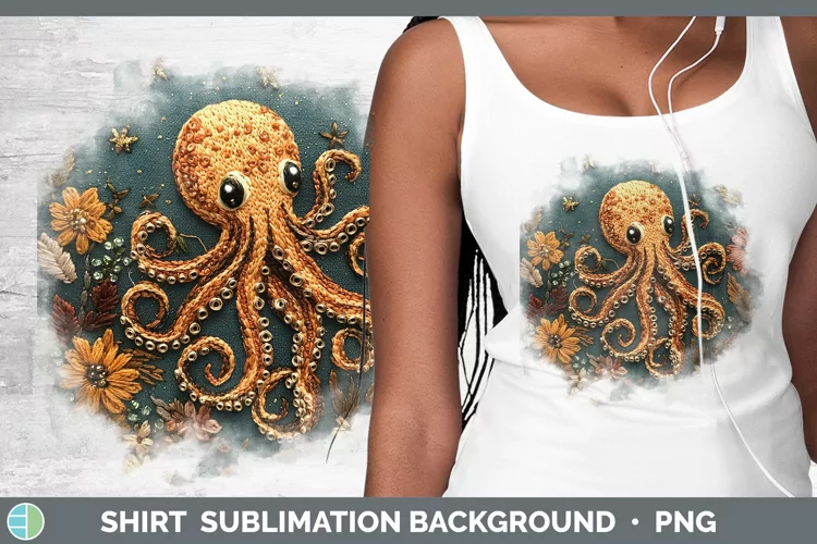 Embroidery Octopus Shirt Sublimation Sublimation Background