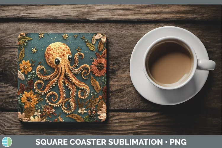 Embroidery Octopus Square Coaster Sublimation Coaster Design