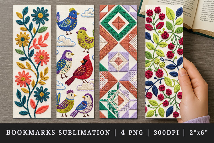 Embroidery bookmarks printable sublimation bookmark design example image 1
