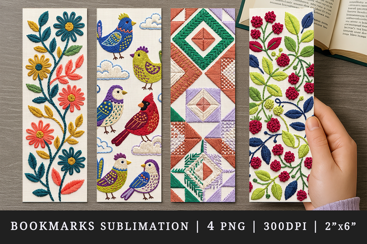 Embroidery bookmarks printable sublimation bookmark design