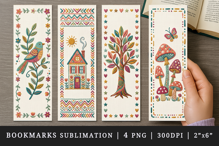 Embroidery bookmarks printable sublimation bookmark design